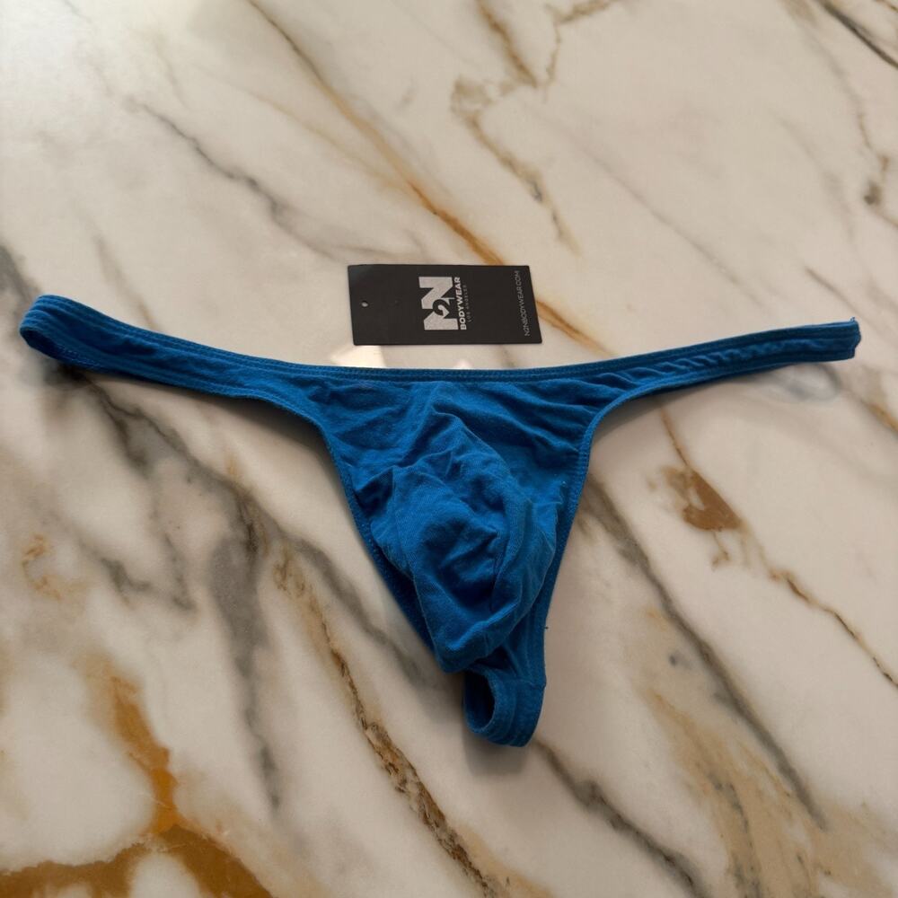 NEW N2N Bodywear Mens Cotton Micro Thong Color Blue Size Large